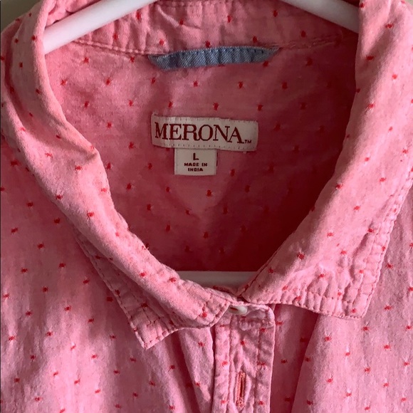 Light Red / Pink 100% Cotton Polka Dot Button Down - Picture 4 of 5